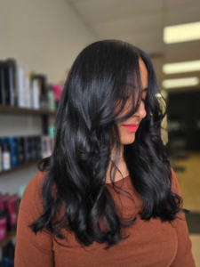 Fresh, dark and beautiful colour and a liberating layered haircut